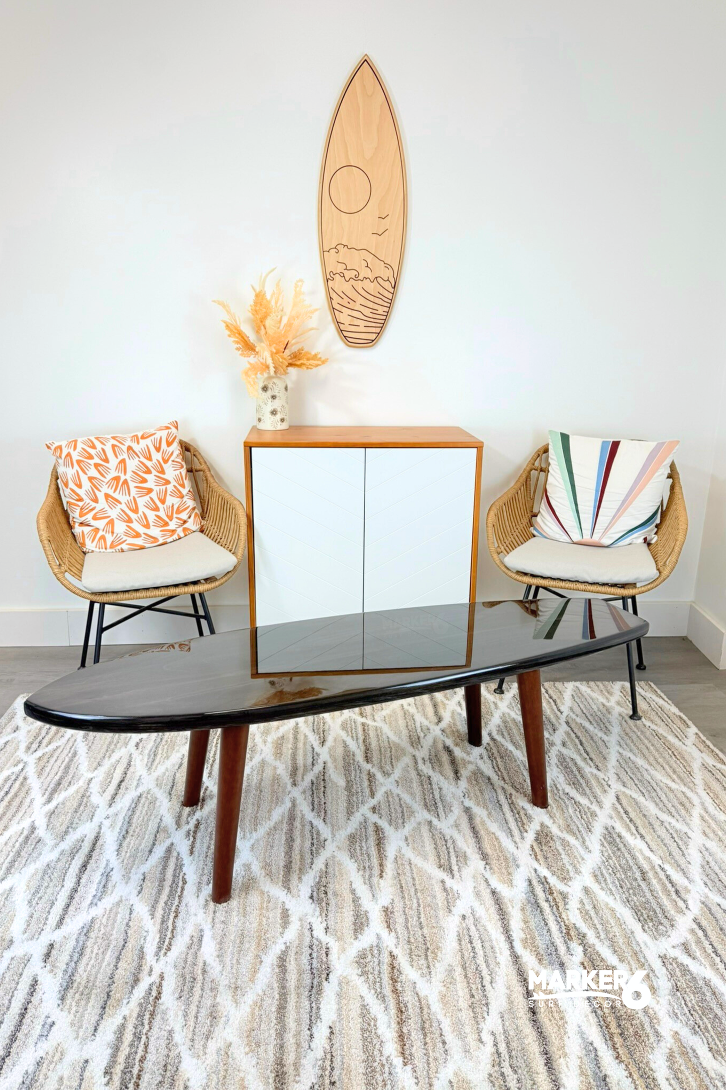 Dark Retro Surfboard Coffee Table – Mid Century Coastal Furniture
