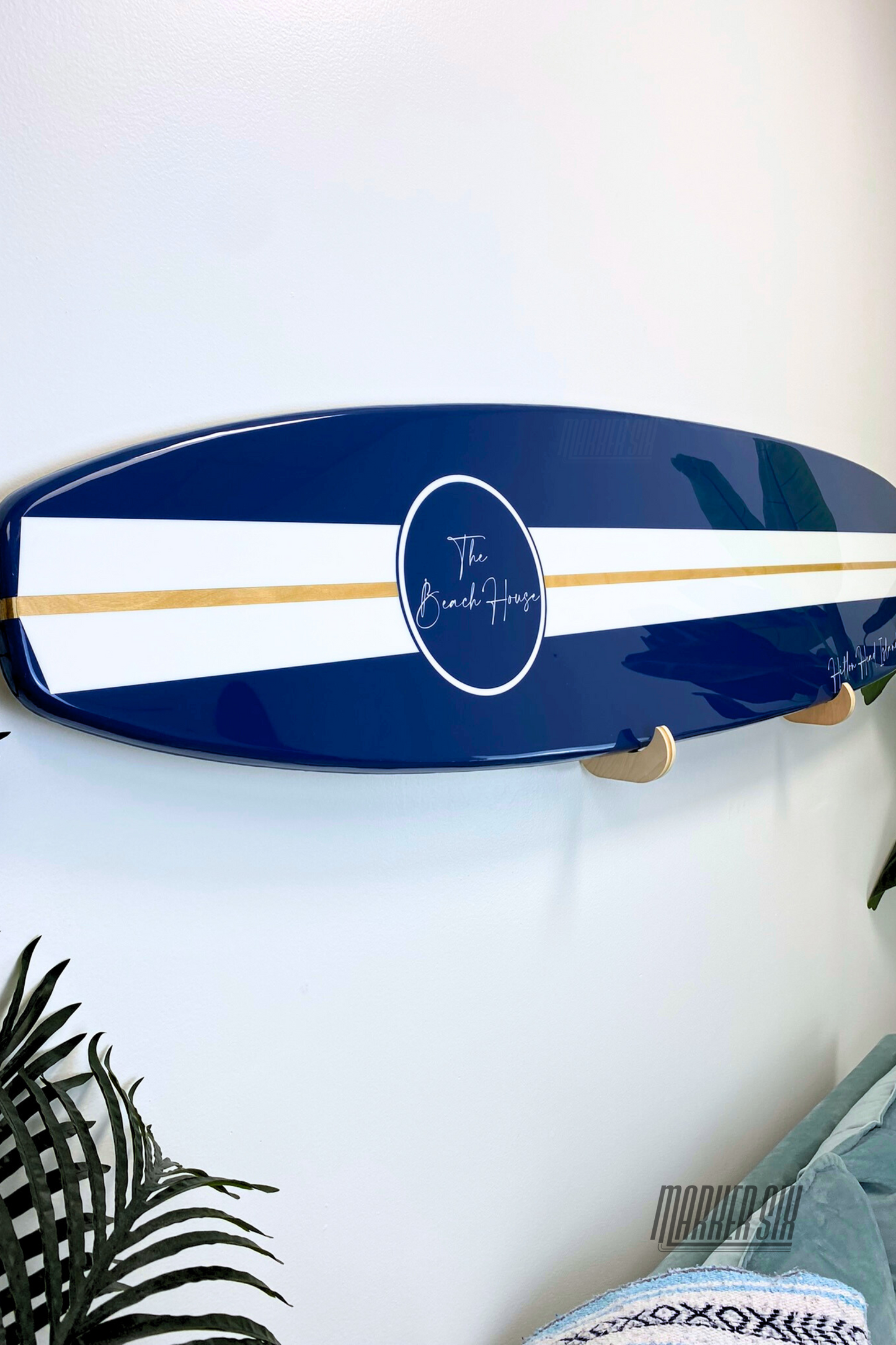 The Hilton Head Striped Surfboard Wall Art