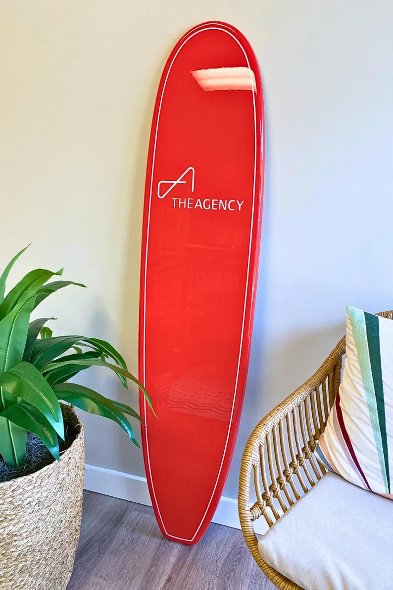 Custom Wrapped Longboard Surfboard for Branding