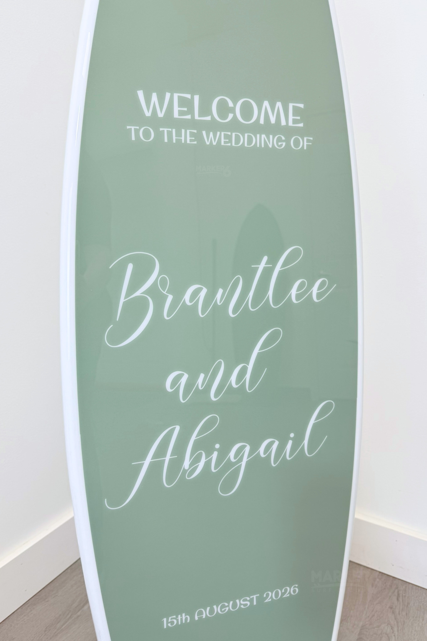 The Coastal Romance Vertical Wedding Surfboard Sign