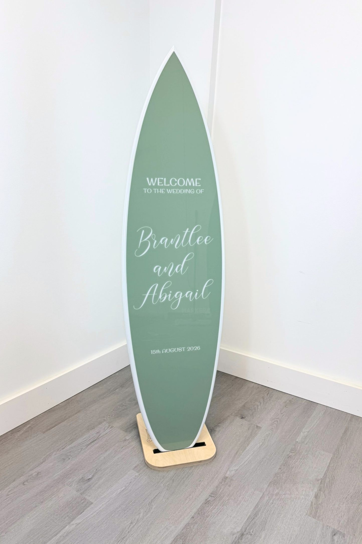 The Coastal Romance Vertical Wedding Surfboard Sign