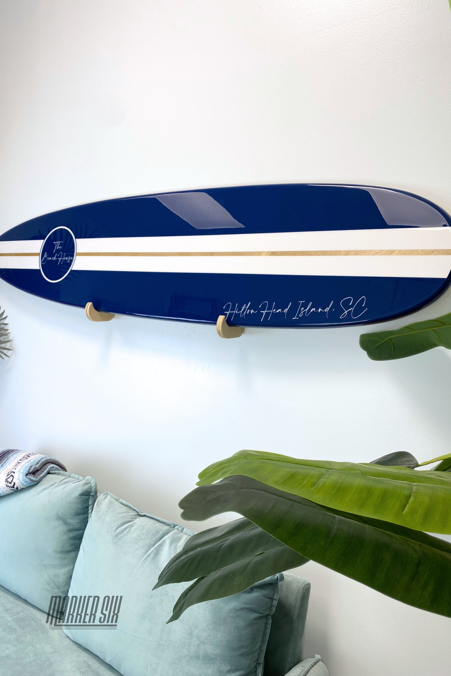 The Hilton Head Striped Surfboard Wall Art