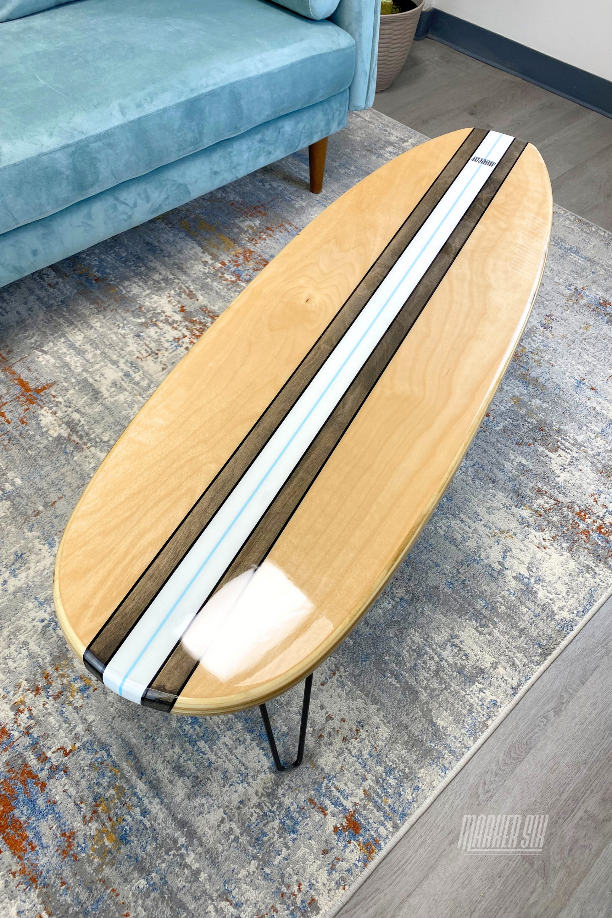 Surfboard coffee deals table