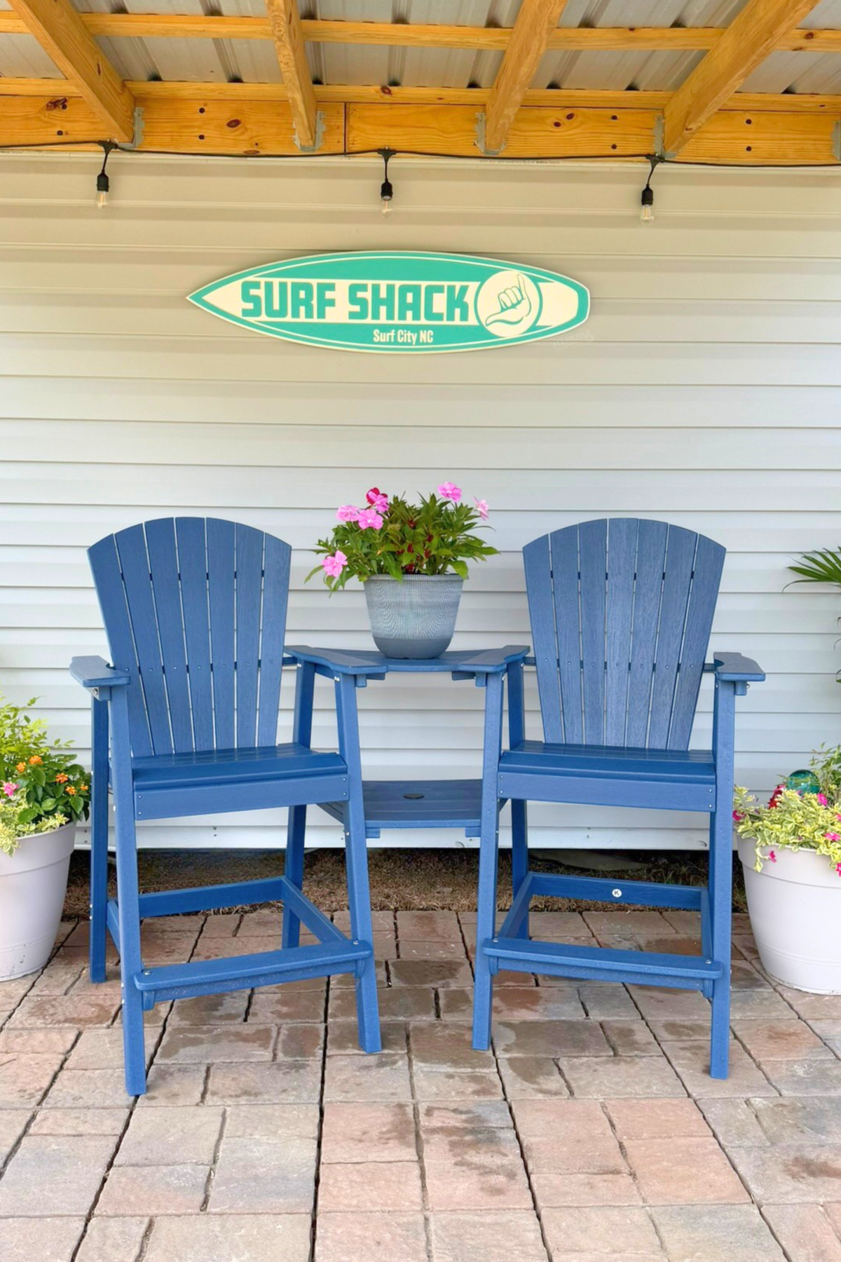 The Surf Shack Outdoor Carved Surfboard PVC House Sign With Custom Icon