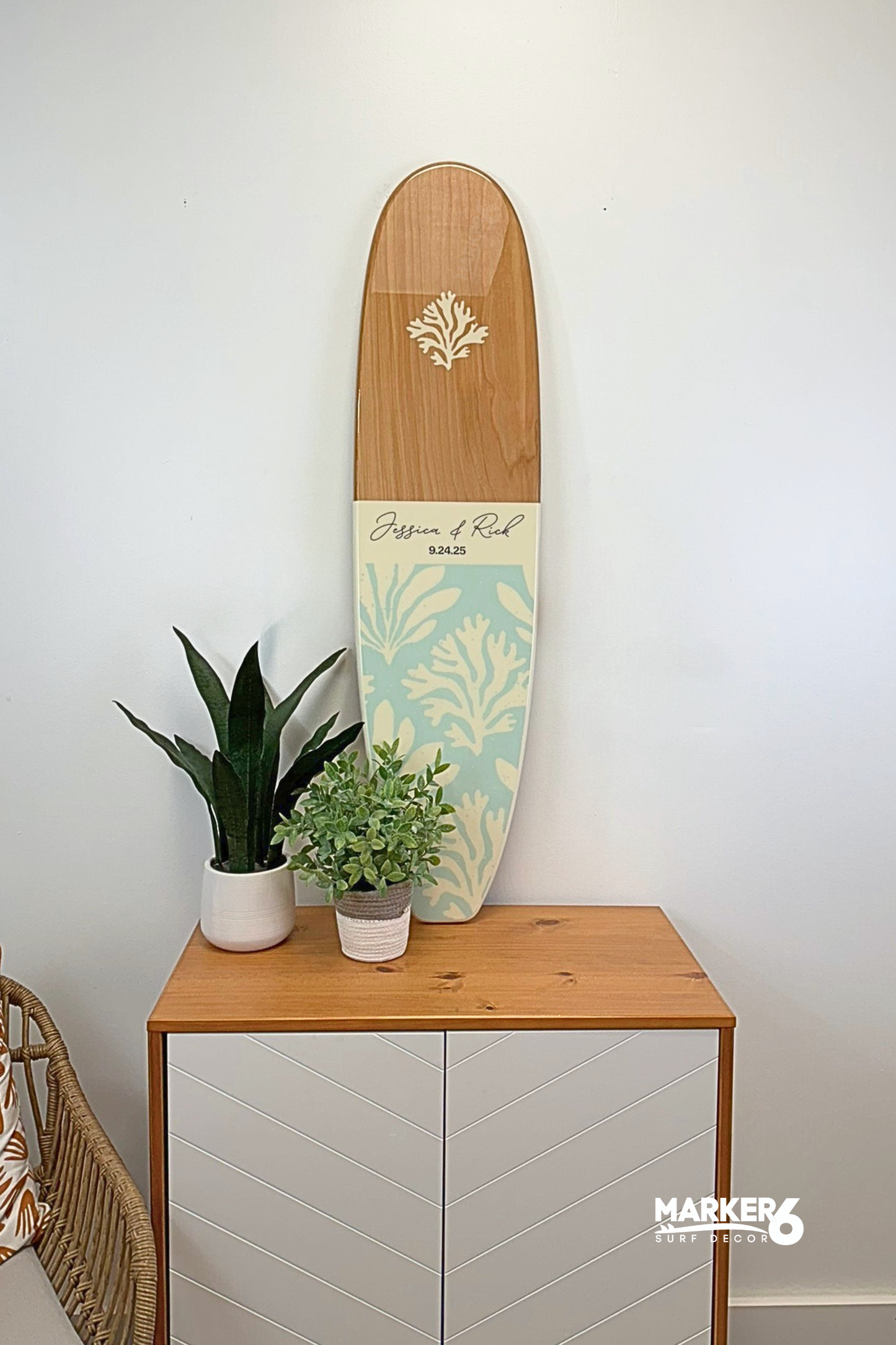 The Coral Kiss Wedding Surfboard Sign