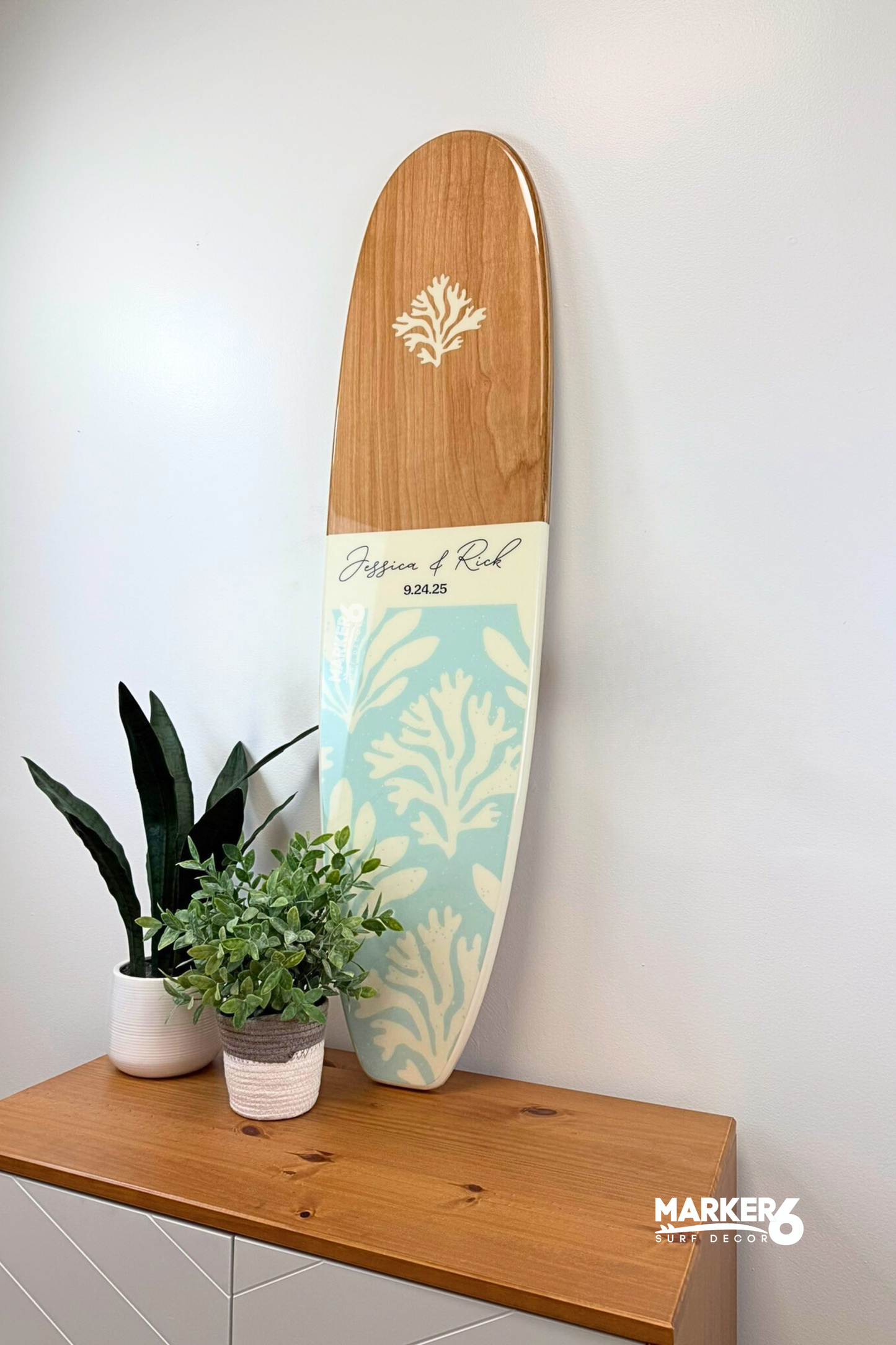 The Coral Kiss Wedding Surfboard Sign