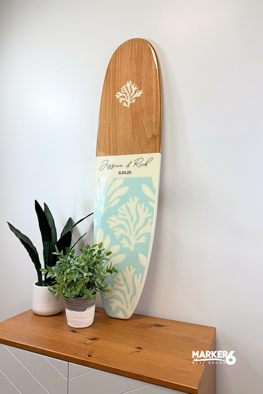The Coral Kiss Wedding Surfboard Sign