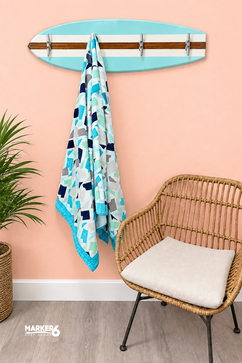 Surfboard Towel Rack – Weatherproof PVC Wall Hooks with Nautical Cleats