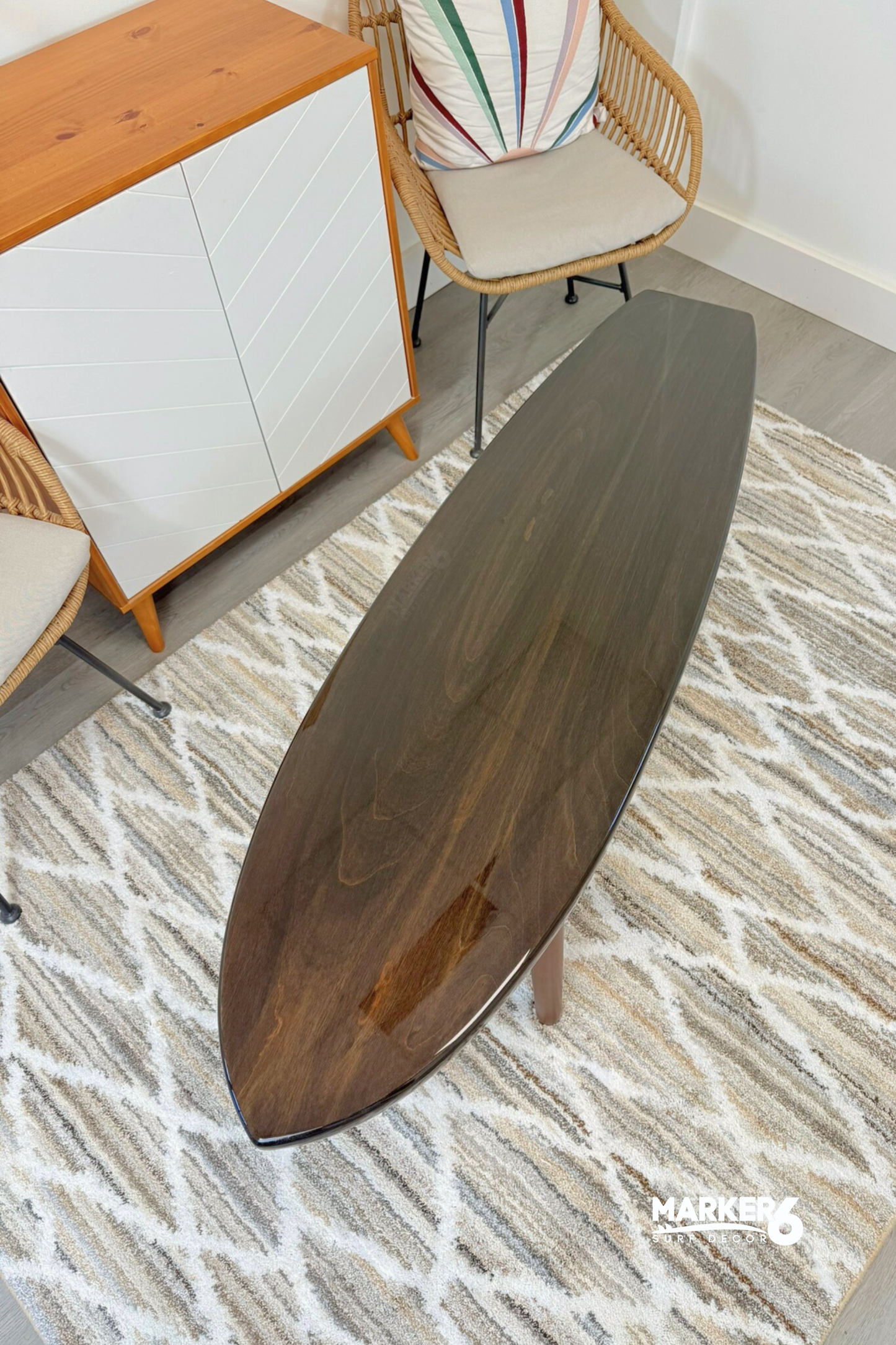 Dark Retro Surfboard Coffee Table – Mid Century Coastal Furniture