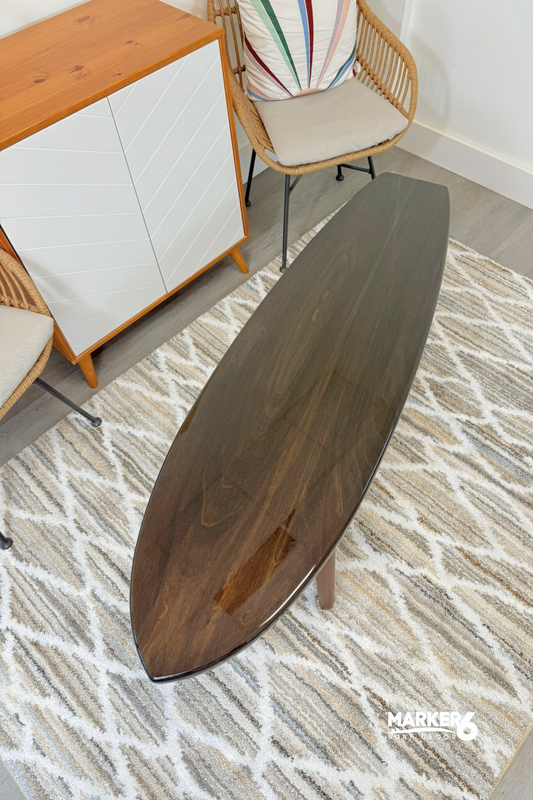 Dark Retro Surfboard Coffee Table – Mid Century Coastal Furniture