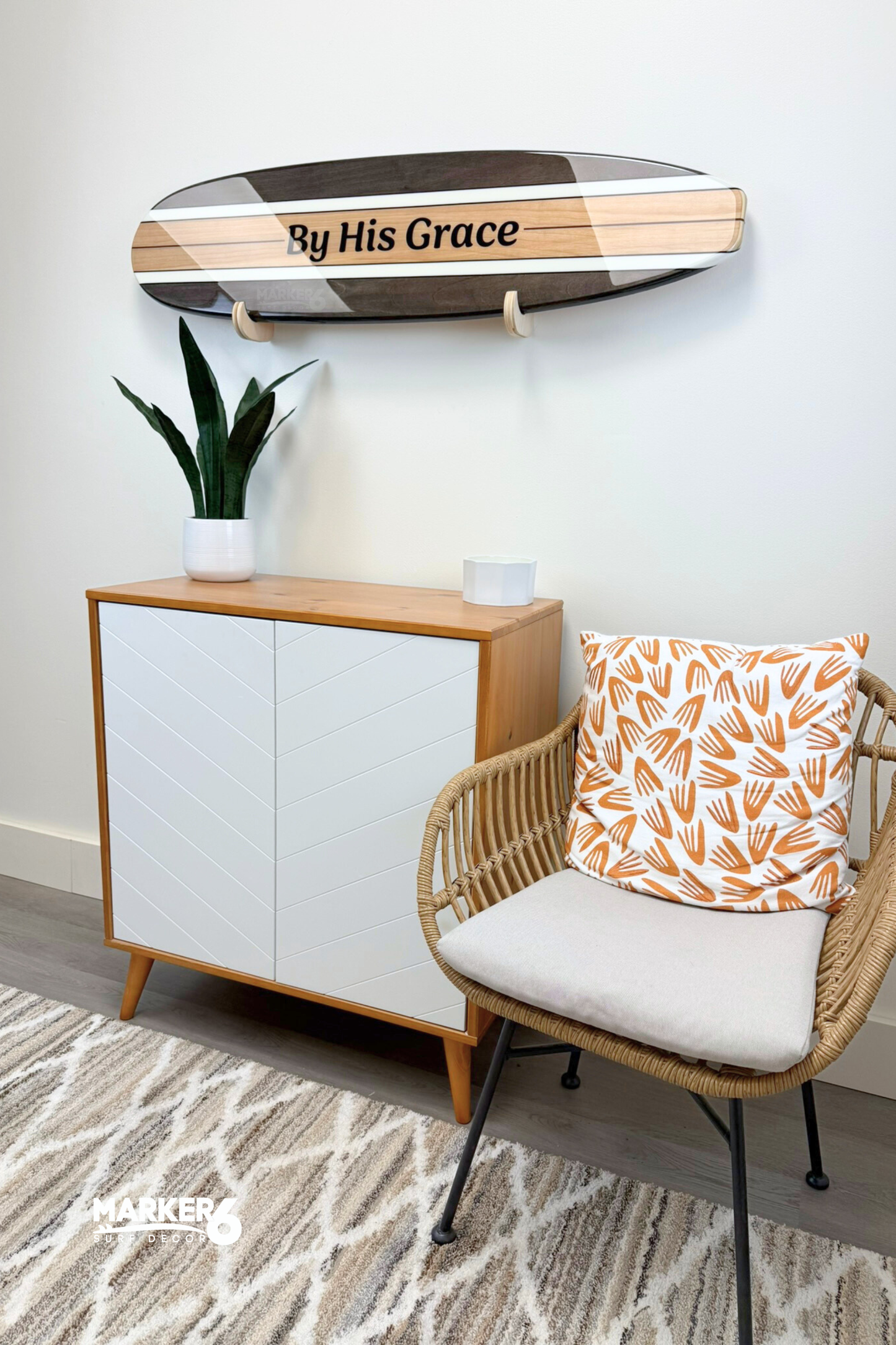 The Sola Gratia Wooden Surfboard Art and Sign
