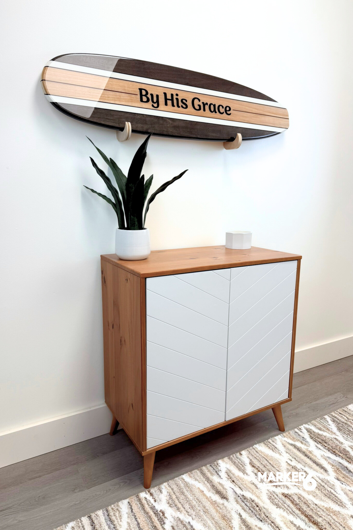 The Sola Gratia Wooden Surfboard Art and Sign