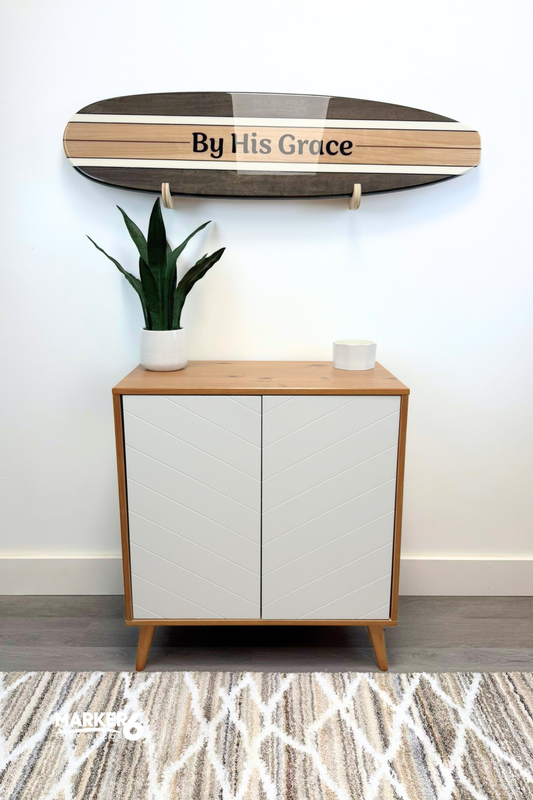 The Sola Gratia Wooden Surfboard Art and Sign