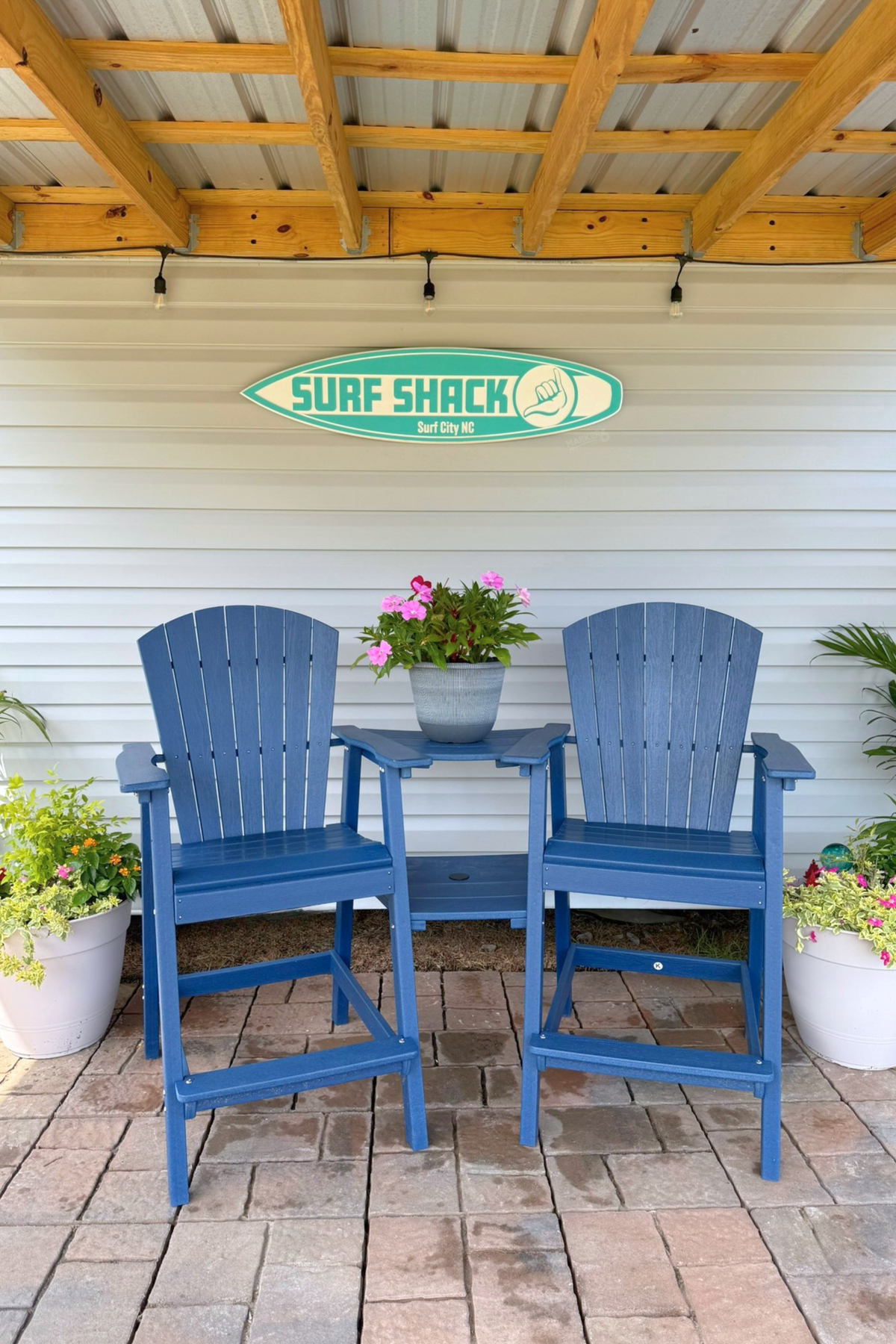 The Surf Shack Outdoor Carved Surfboard PVC House Sign With Custom Icon
