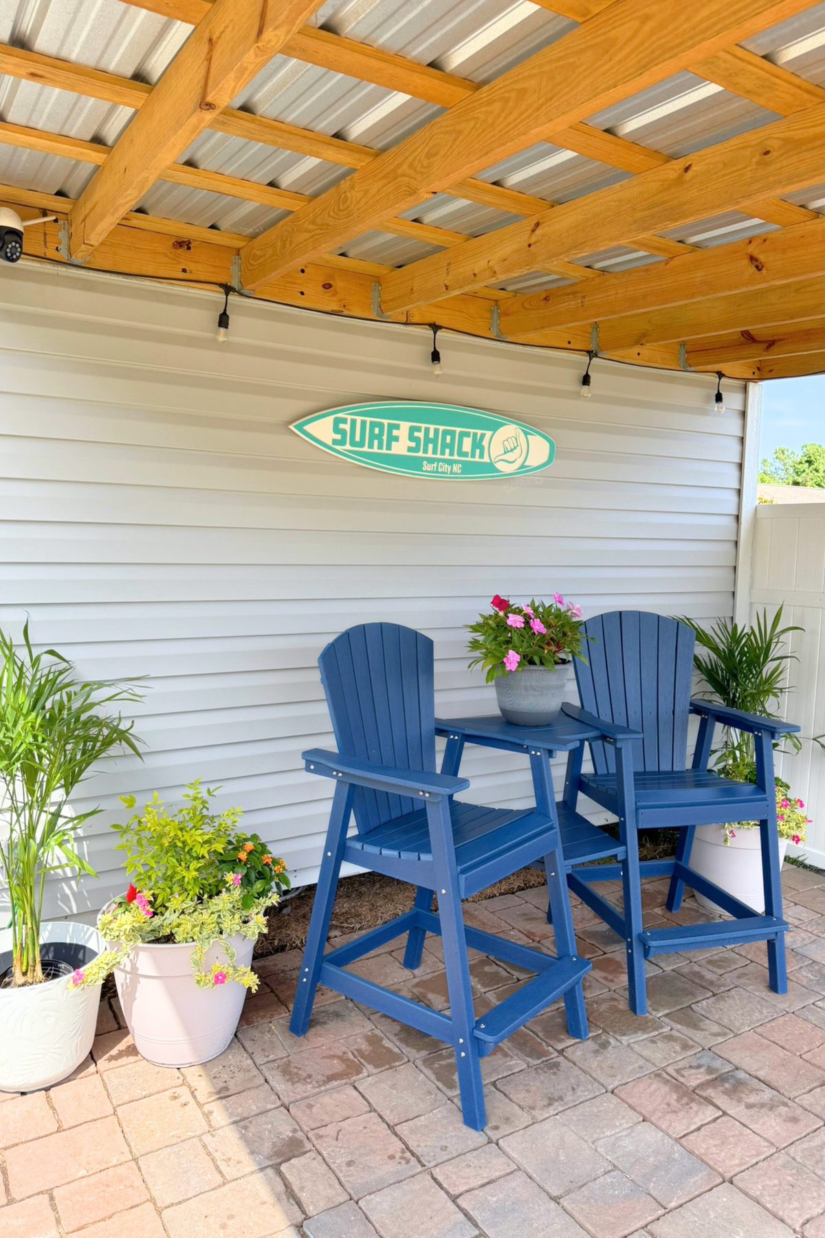 The Surf Shack Outdoor Carved Surfboard PVC House Sign With Custom Icon