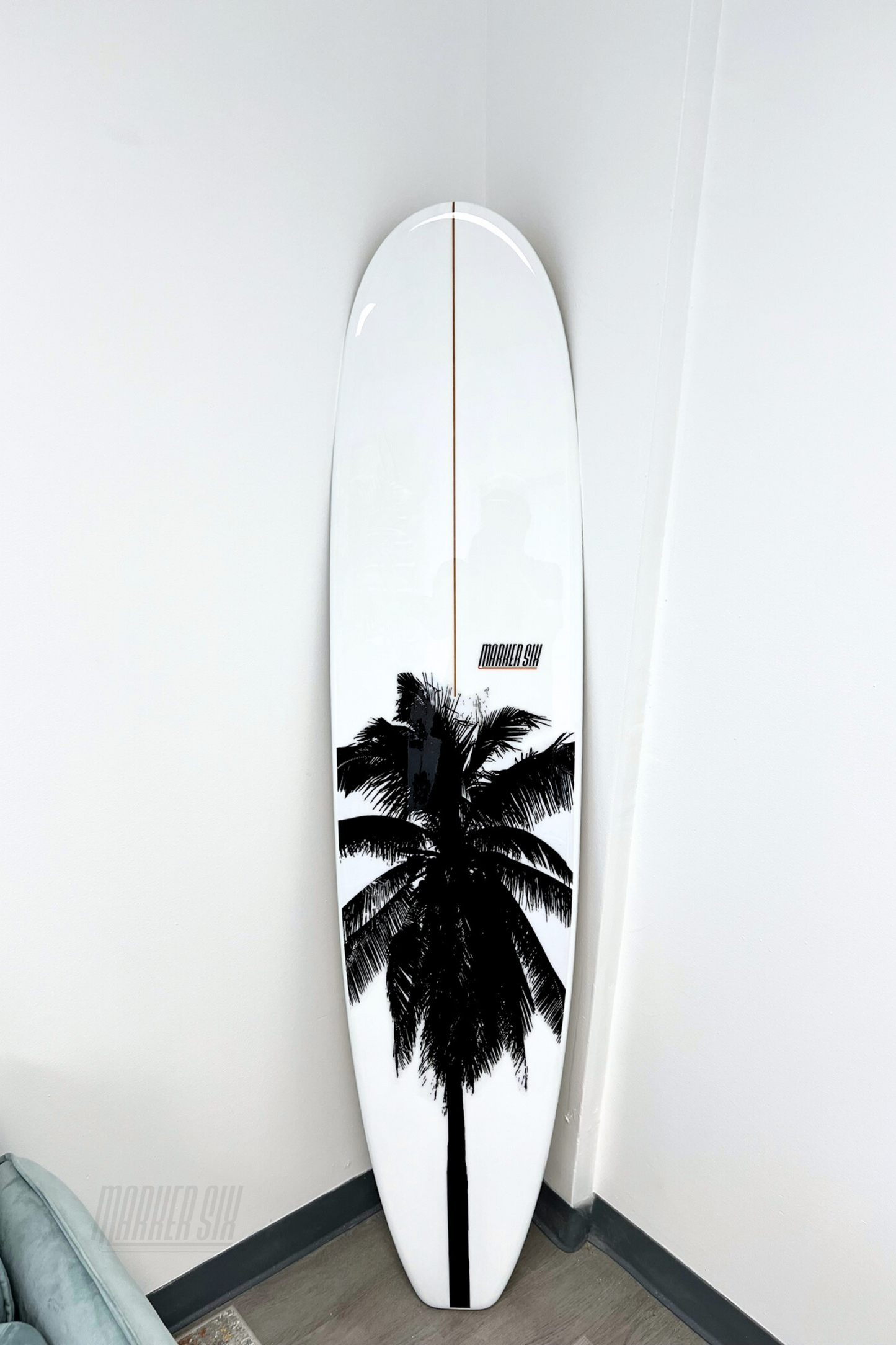 Modern Black and White Palm Longboard Surfboard Wall Art