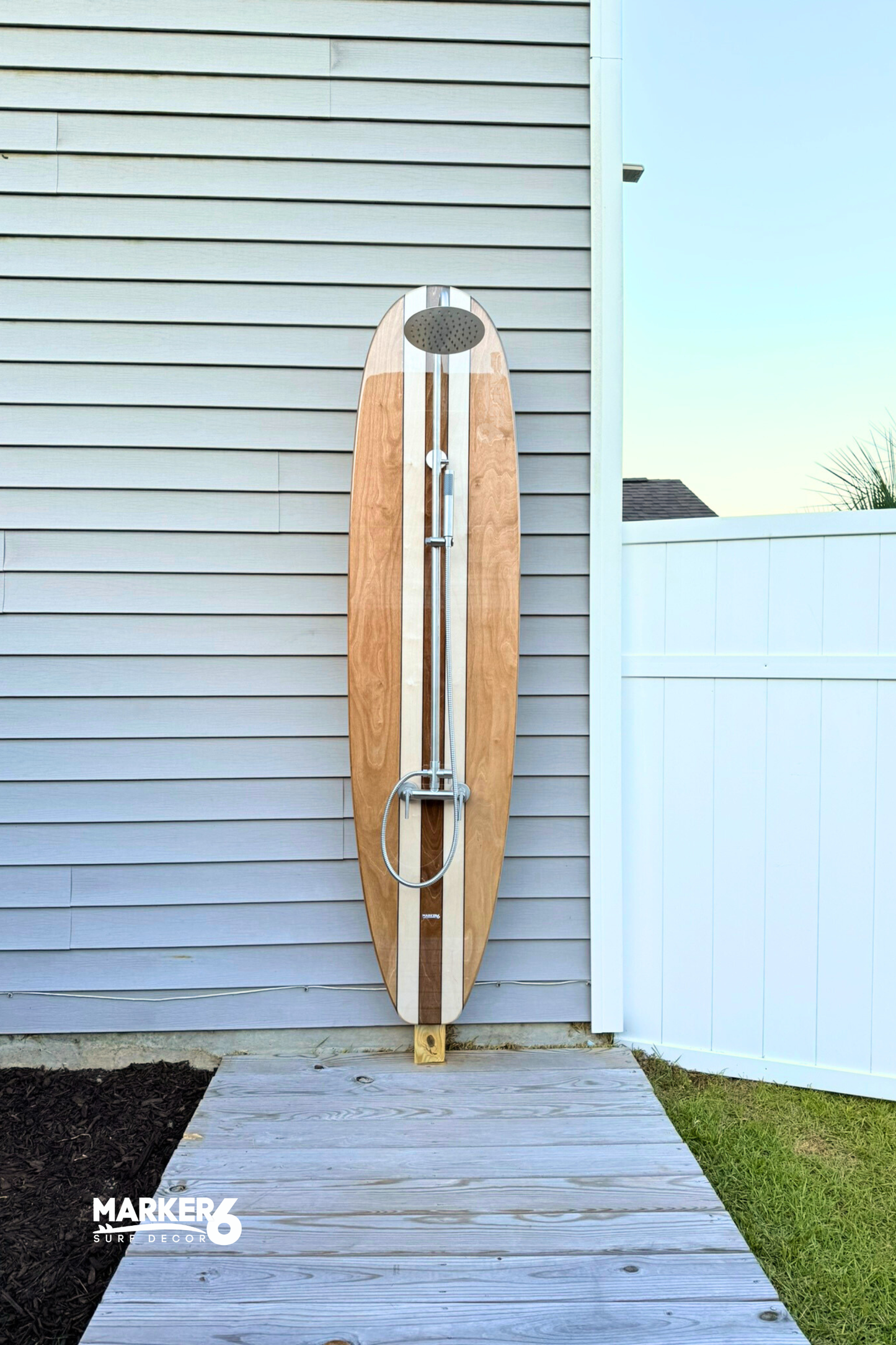 Wooden Longboard Outdoor Surfboard Shower