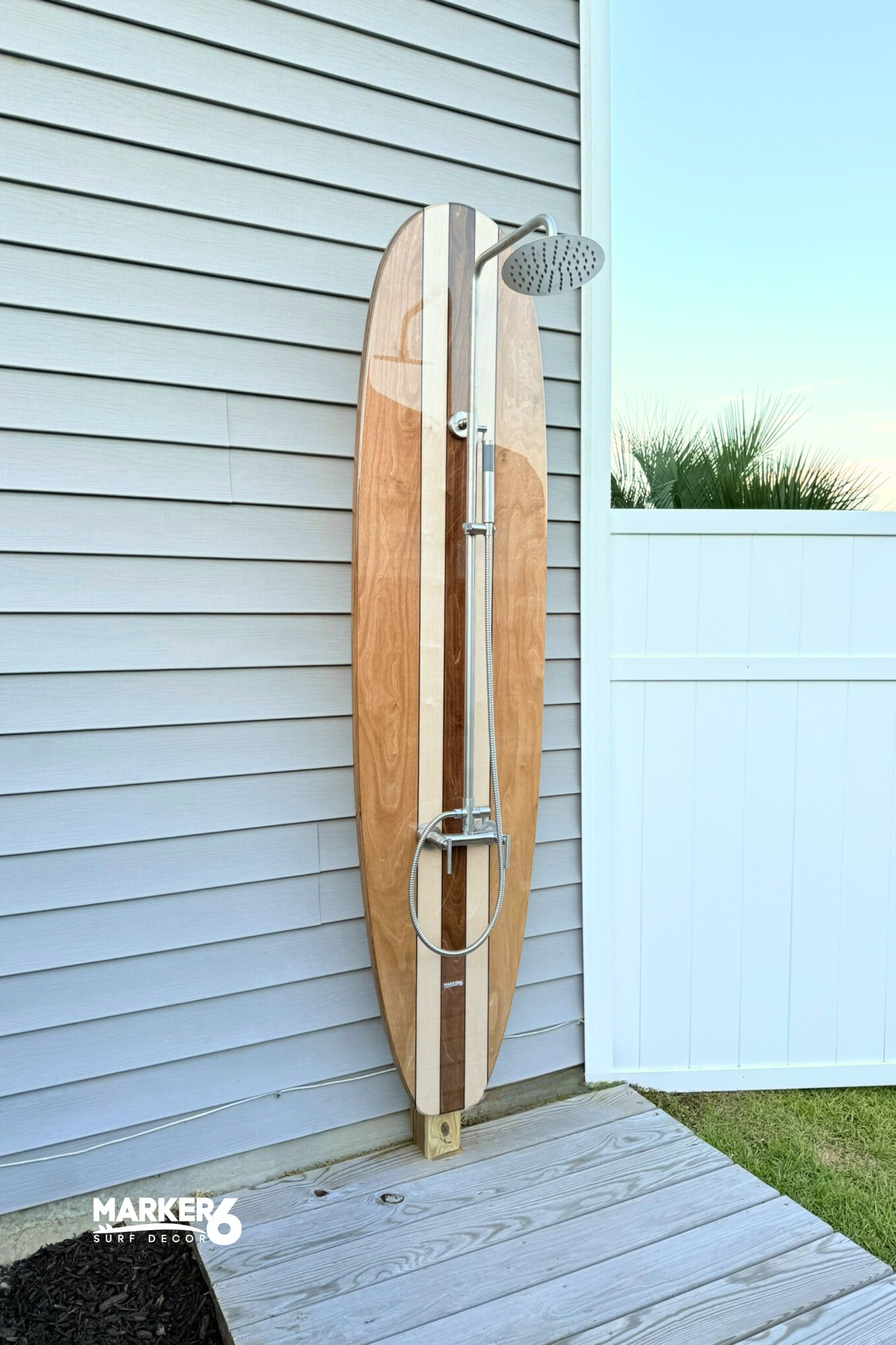Wooden Longboard Outdoor Surfboard Shower