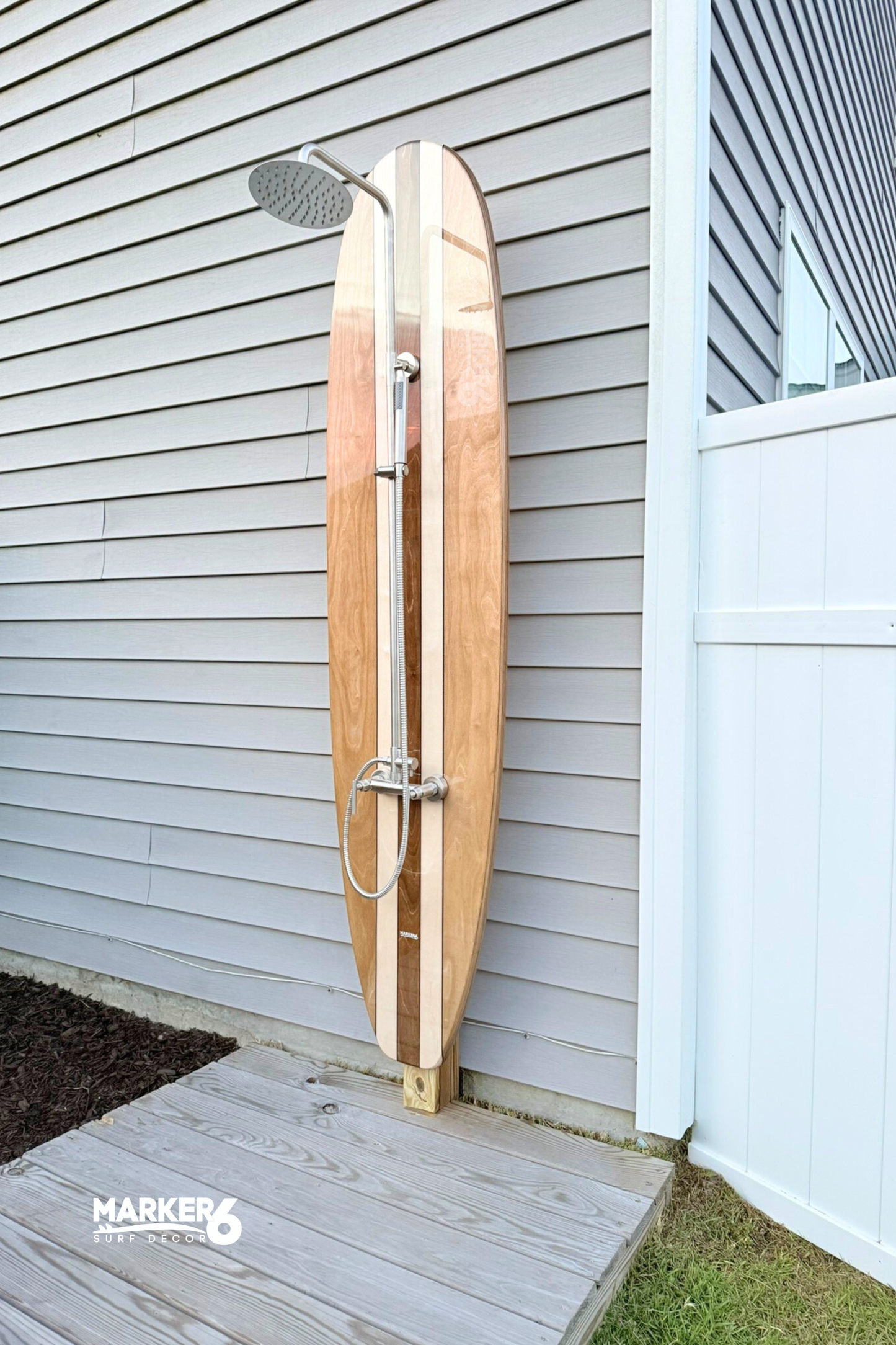 Wooden Longboard Outdoor Surfboard Shower