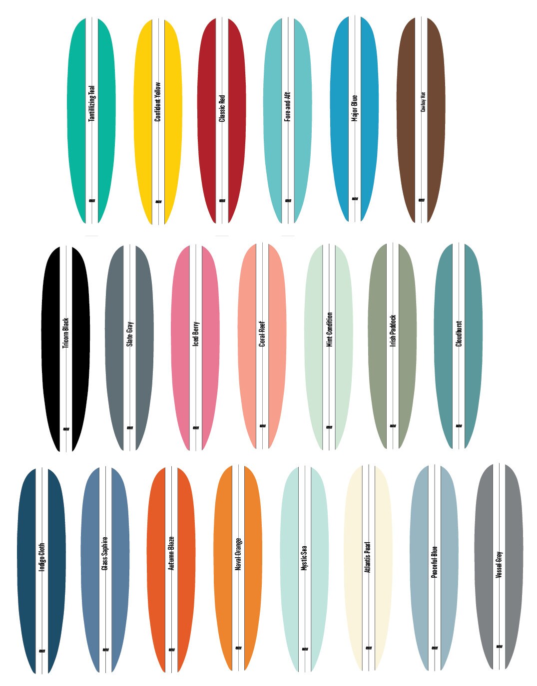 The Nags Head Classic Surfboard Coffee Table Color Options