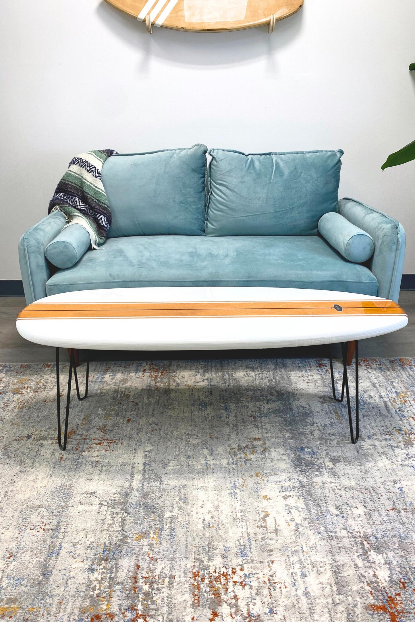 White and Wood Grain Surfboard Coffee Table