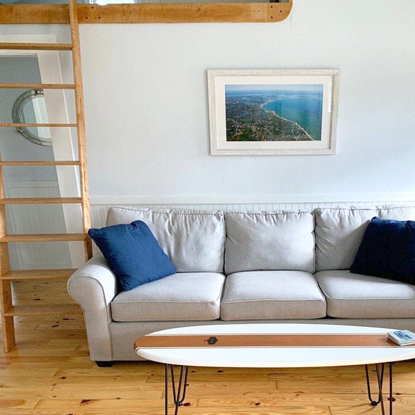 White and Wood Grain Surfboard Coffee Table