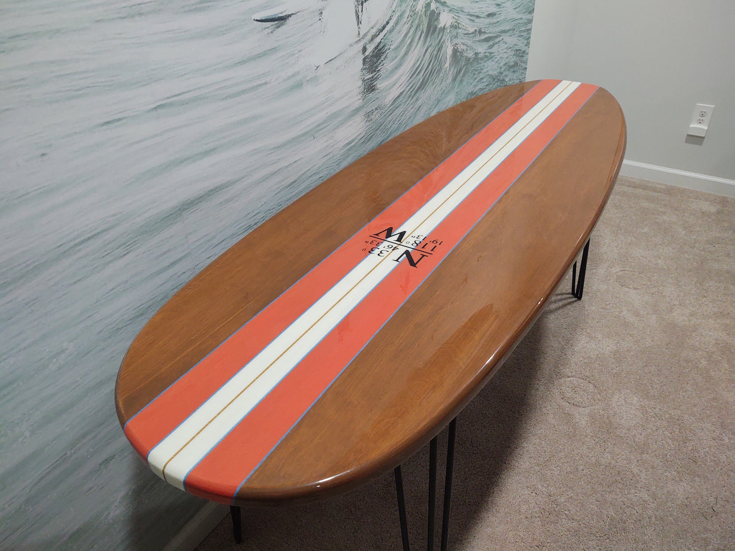Custom Coordinates Surfboard Desk